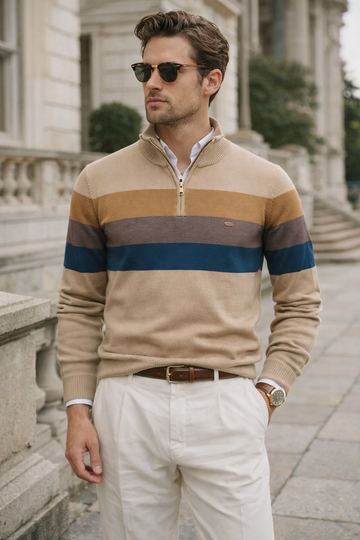 heritage cotton zip neck